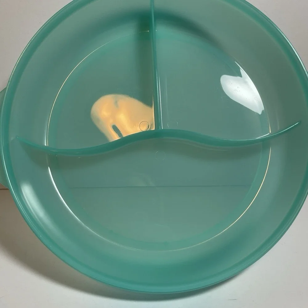 Tupperware Crystal Wave Plus #3284C Divided Container Dish w/ Lid Teal Blue Nice